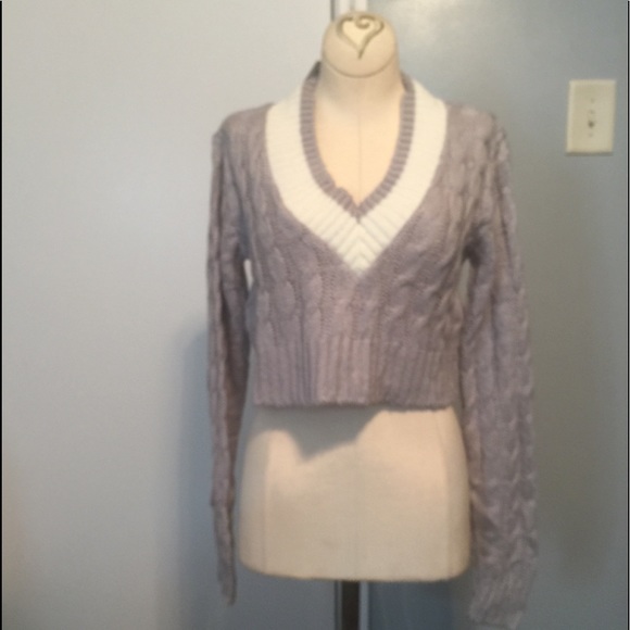 Boohoo V- neck plunge crop jumper / Grey - Picture 4 of 6